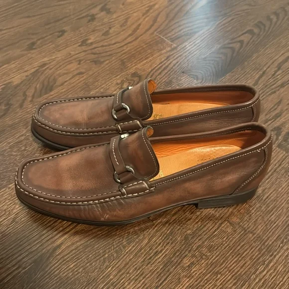 Men’s Santoni Brown Buckle-Strap Loafer Shoes - Picture 4 of 9